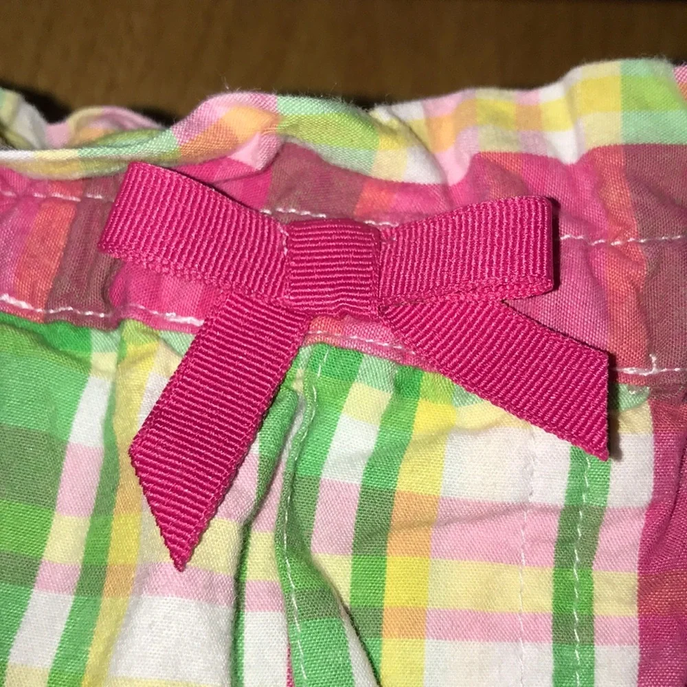 Gymboree pink green 8 madras plaid preppy shorts cotton twill pockets ruffles